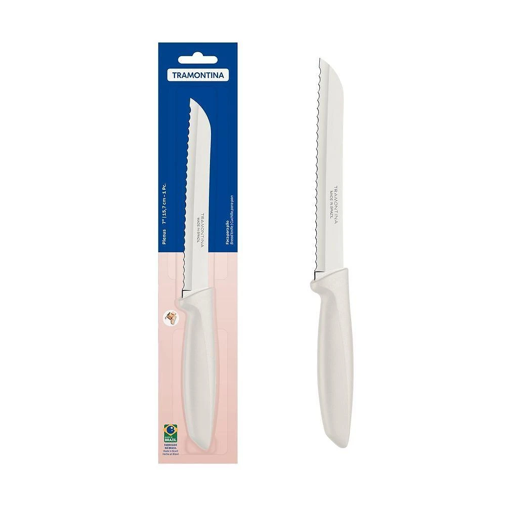 Faca para Pão Plenus Corte Preciso Aço Inox Cabo Polipropileno Off White Tramontina 7 Polegadas