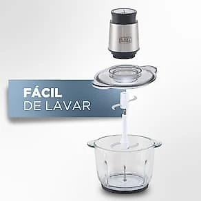 Miniprocessador de Alimentos Black Decker MP300G Antiaderente em Inox, Modo de 2 ou 4 Lâminas com 2 Velocidades - 300W 110V