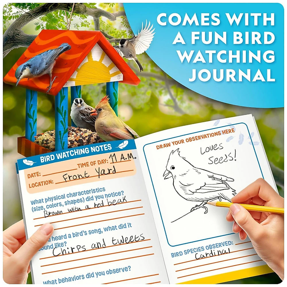 Build Your Own Bird Feeder Kit Multicolor – Casa‑de‑Pássaros DIY em Madeira com Pintura, Diário de Observação e Pôster Educativo, National Geographic