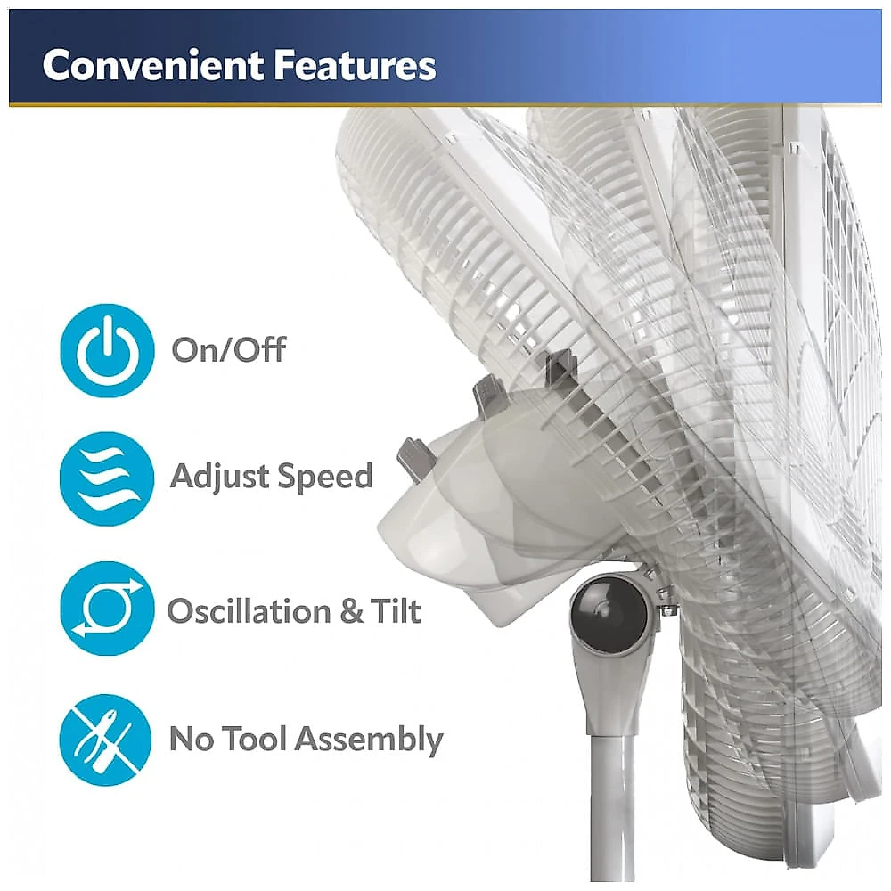 Ventilador de Torre com Altura Ajustável e 3 Velocidades para Quarto e Sala de Estar, 110V, Lasko, Branco