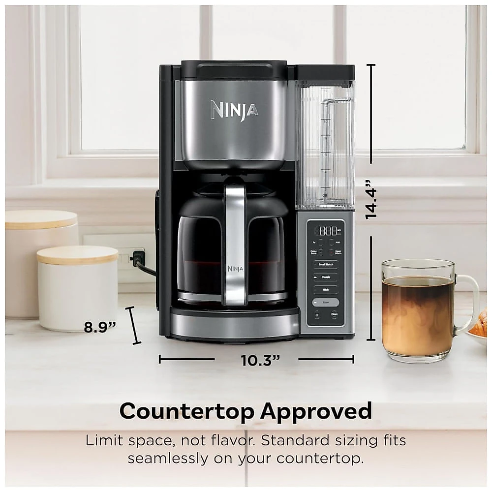 Máquina de Café Ninja Fresh Brew Programável 14 Copos Jarra Vidro Estilos Clássico Rico Reservatório 2,07 L Lote Pequeno Atraso Brew Placa Ajustável