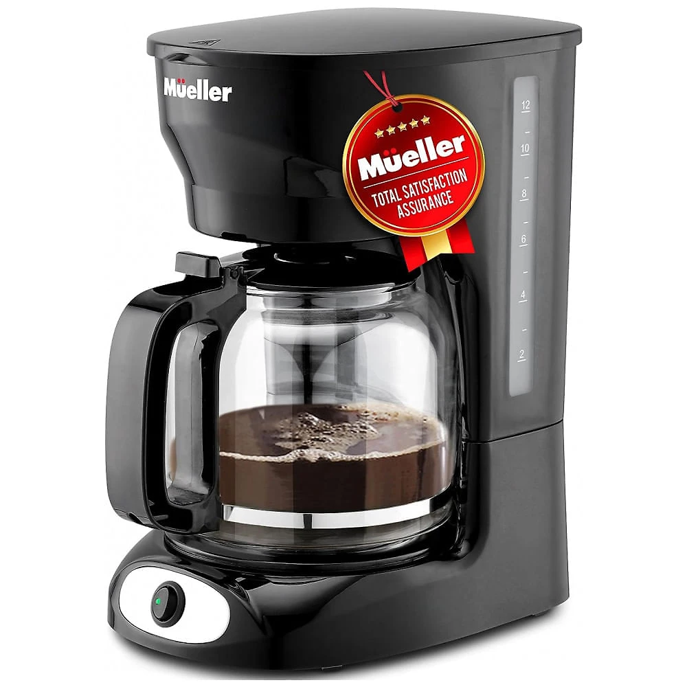 Cafeteira Elétrica 12 Xícaras com Jarra de Vidro e Função de Manter Quente, 110V Mueller DC 550, Preta