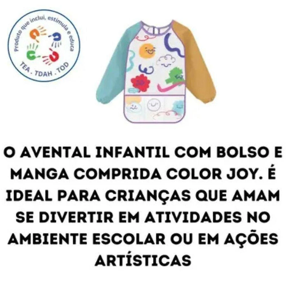 Avental Infantil Leo & Leo Color Joy com Bolso e Manga Comprida para Atividades Escolares 1 Unidade