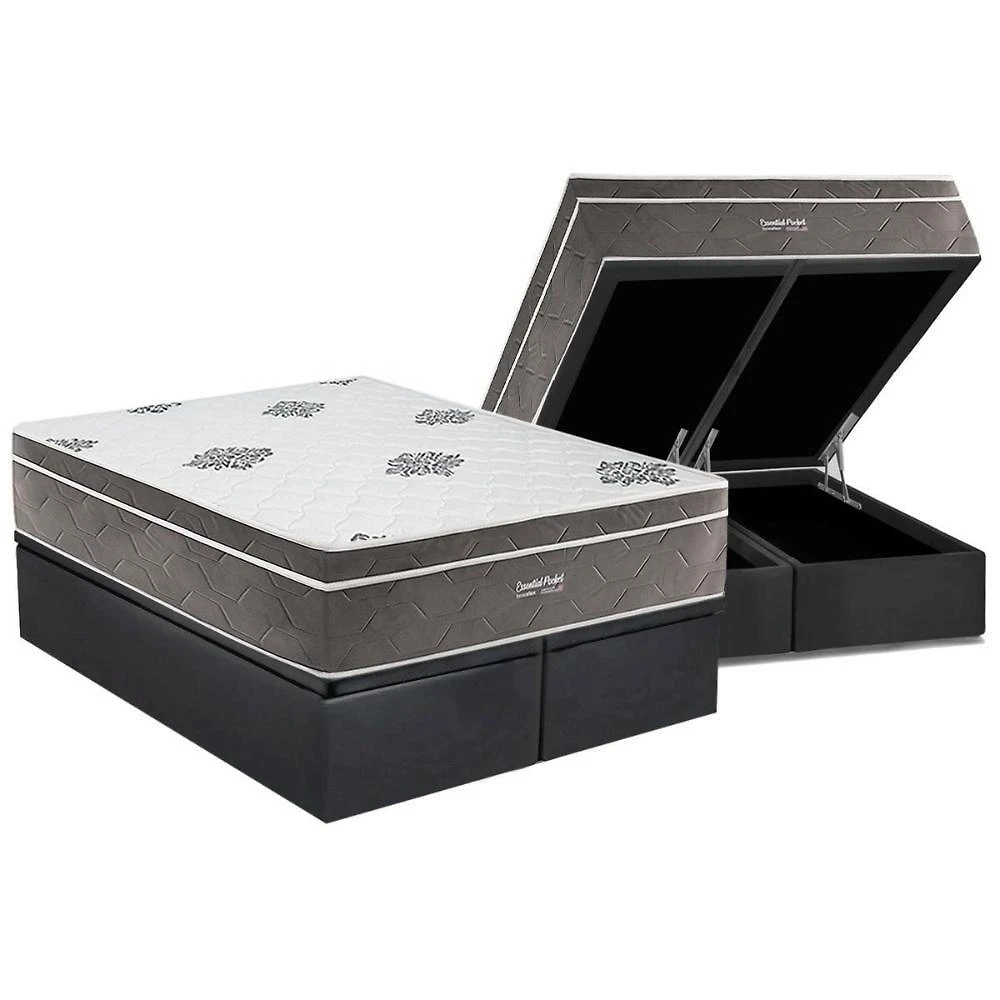 Conjunto Box Baú Queen: Colchão Molas Inovaflex Ensacadas Essential+base Crc Corano Gray (158x198)