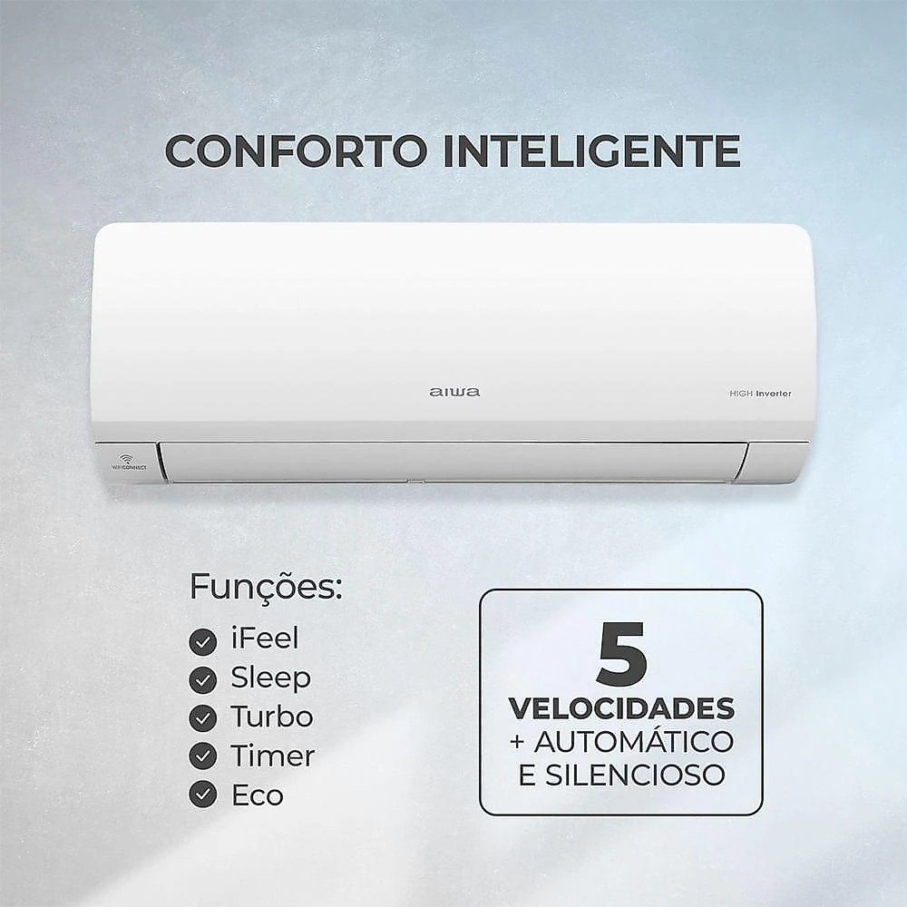Ar Condicionado Aiwa Split High Wall High Inverter 9.000 Btus Quente E Frio AWS-AC-9QF-EU 220V