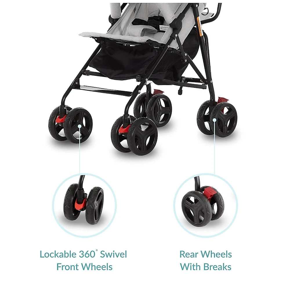 Carrinho de Bebê Dream On Me Vista Moonwalk em Cinza Claro, Leve e Compacto, Reclinável em Múltiplas Posições com Carrinho de Guarda-Sol, Amplo