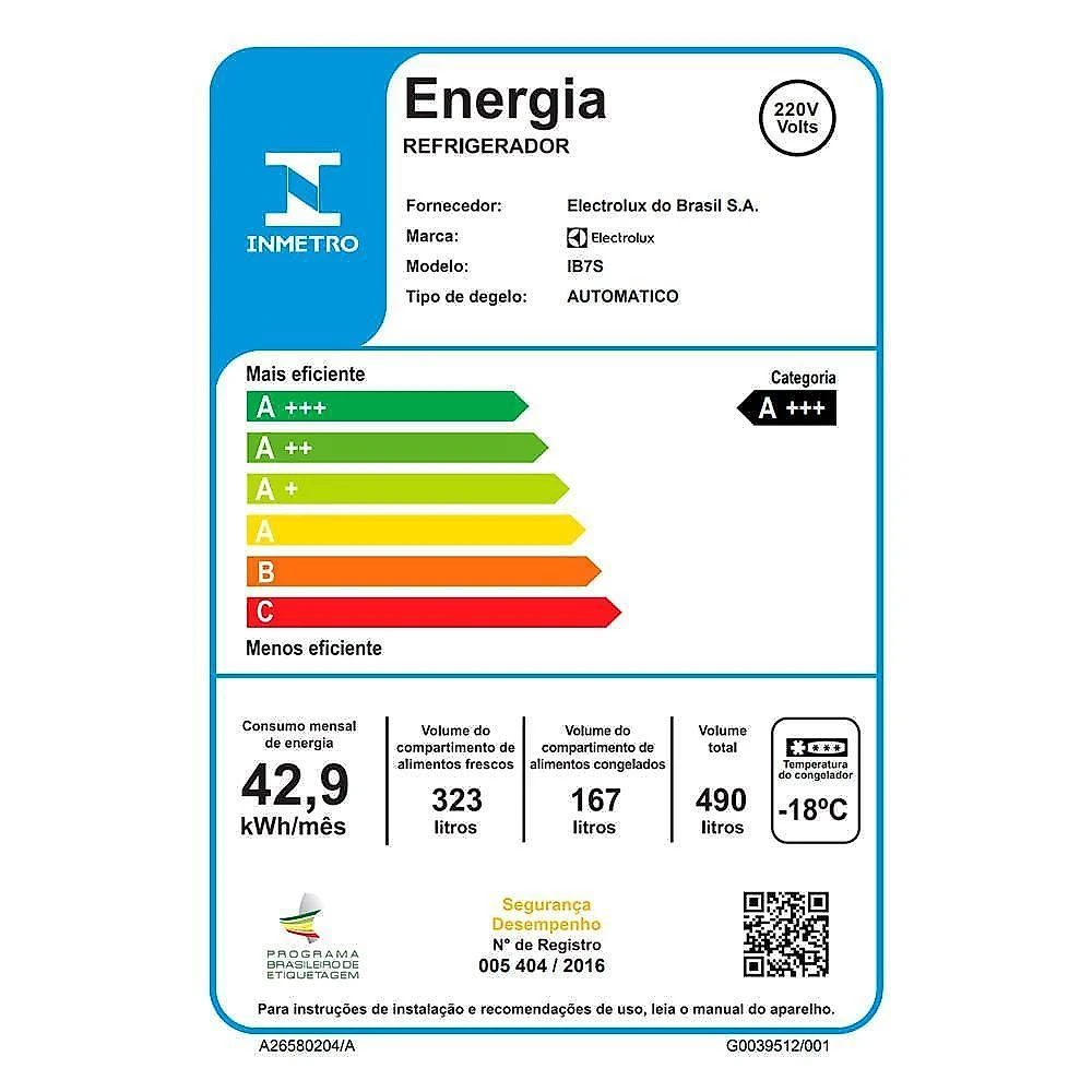 Refrigerador de 02 Portas Electrolux Frost Free com 490 Litros Efficient com AutoSense Inverse Inox Look - IB7S 110