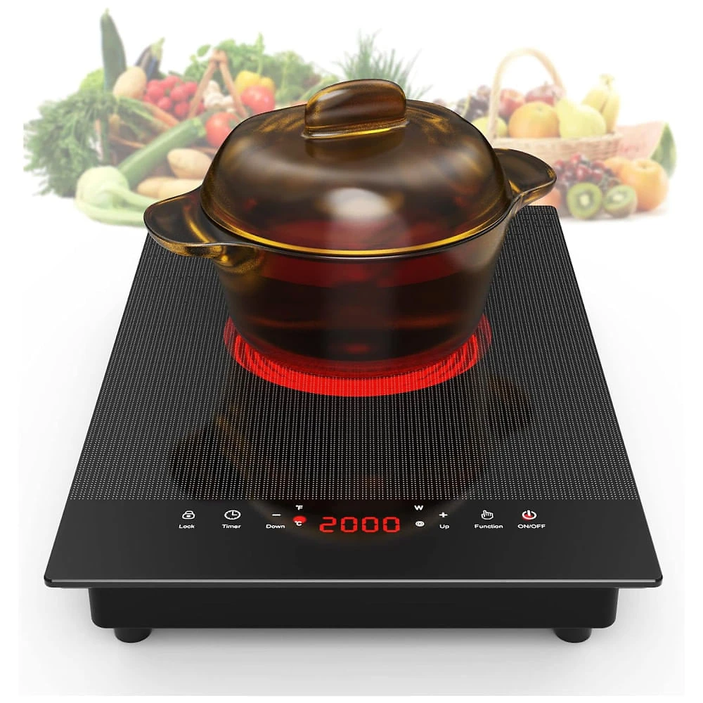 Cooktop Eltrico de Induo Porttil com Painel Digital, Queimador nico, 9 Nveis de Potncia, Trava para Crianas, Temporizador e Proteo Contra