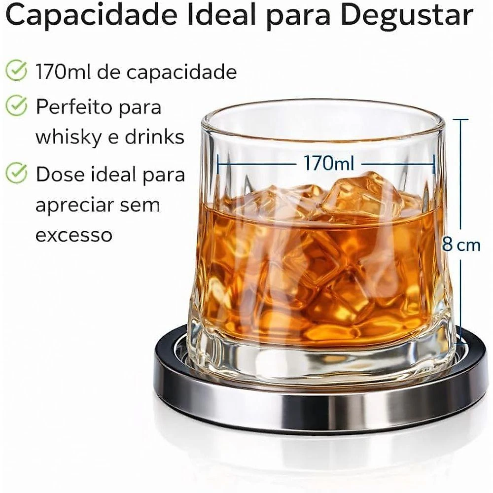 Kit 2 Copos de Whisky 170ML Vidro Reforçado com Base Sofisticada Transparente