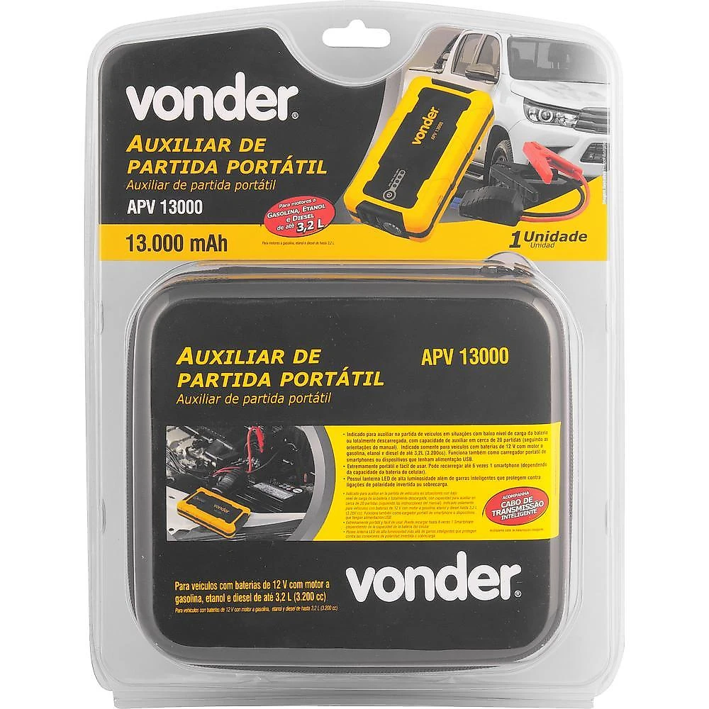Auxiliar de partida portátil vonder 13000mah com usb e lanterna led