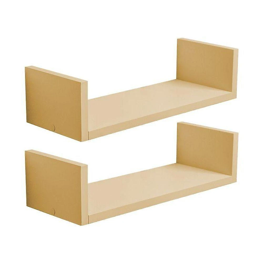 Prateleira Kit 2 U 50x10CM MDP Fixação Suporte Invisível Organizador Moderno Sala Bege Claro