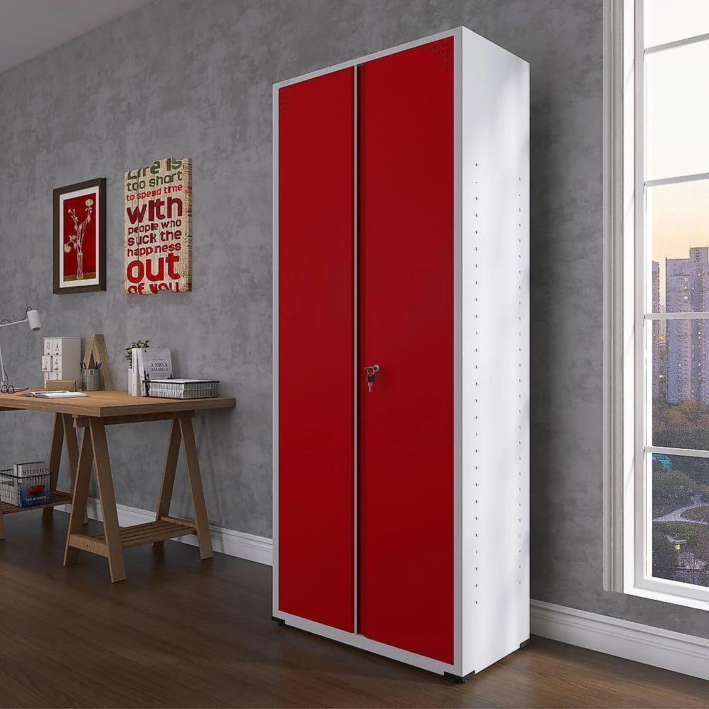 Armário De Aço Alto Para Escritório Linha Aço 1927x800x400 - Ap409 Cinza-vermelho