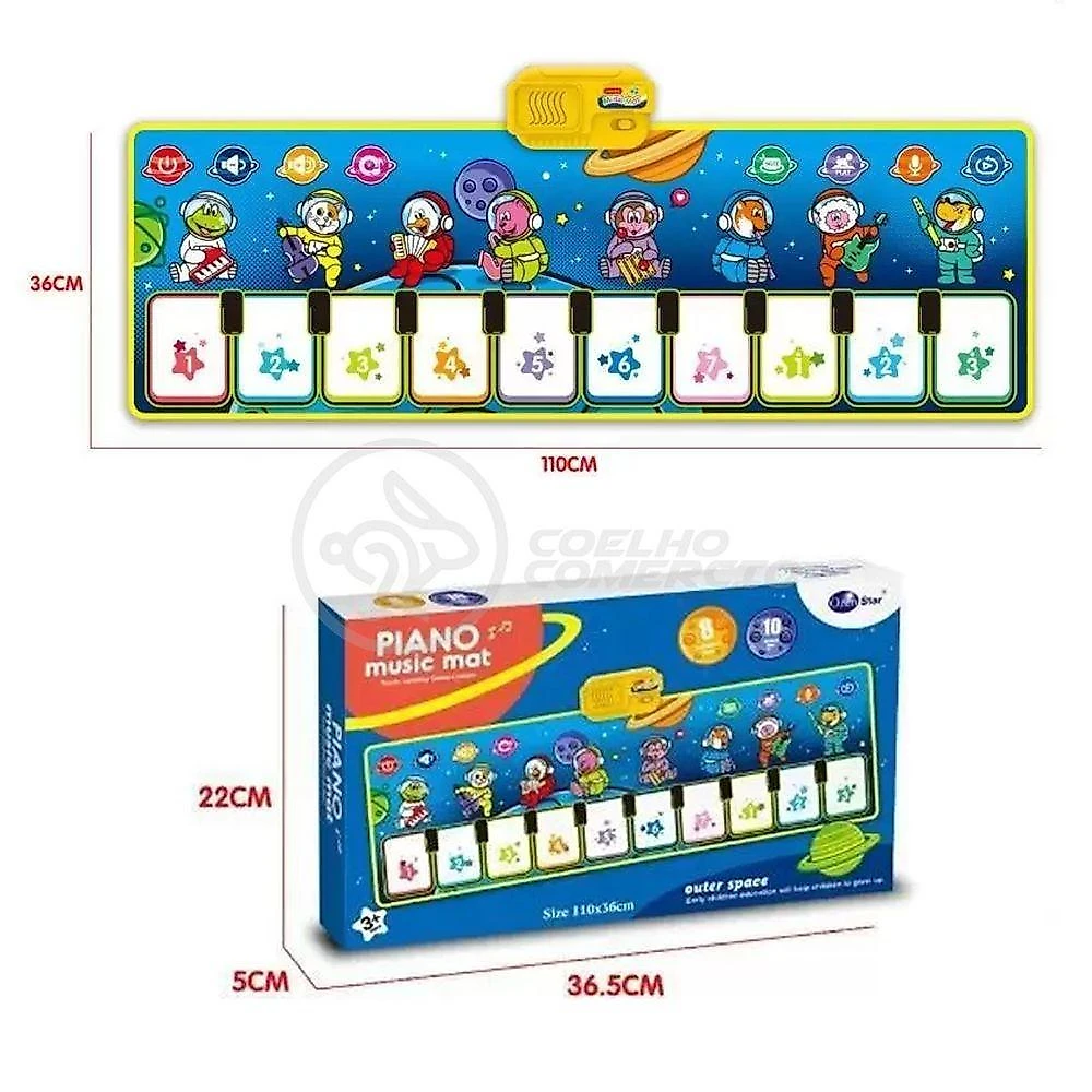 Piano Music Mat Tapete Musical 110x36cm Bebês 10 Teclas