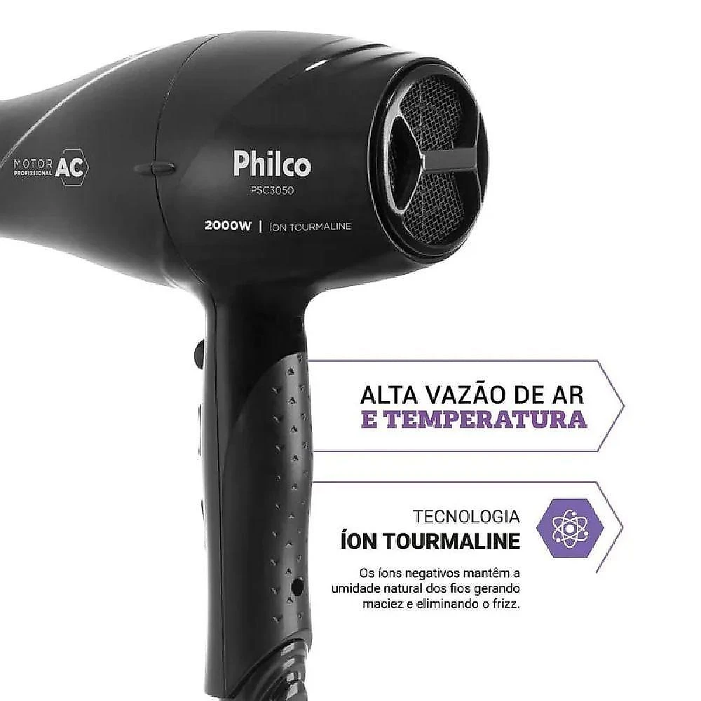 Secador de Cabelos Philco PSC3050 2000W Tourmaline 3 Temperaturas Preto 220V