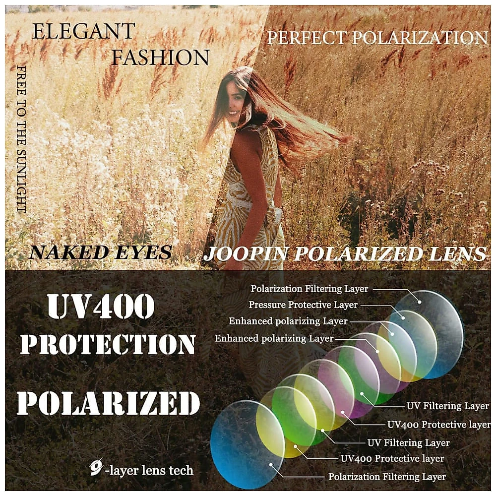 Óculos de Sol Feminino Polarizados com Proteção UV, Joopin D08, 2 Unidades, Preto e Marrom Gradiente