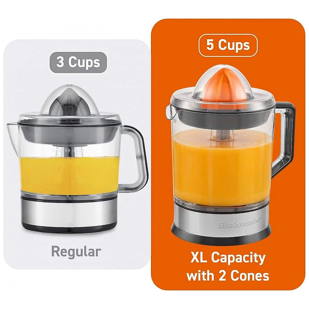 Extrator de Suco de Citrus Elite Gourmet ETS740 Livre de BPA com 2 Cones, Compacto, Alta Capacidade, Controle de Polpa, Laranjas, Limões, Limas,