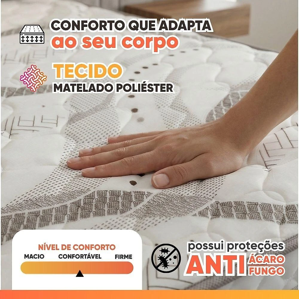 Cama Box Baú Casal Cristal Molas Ensacadas 138x188x64cm Bege