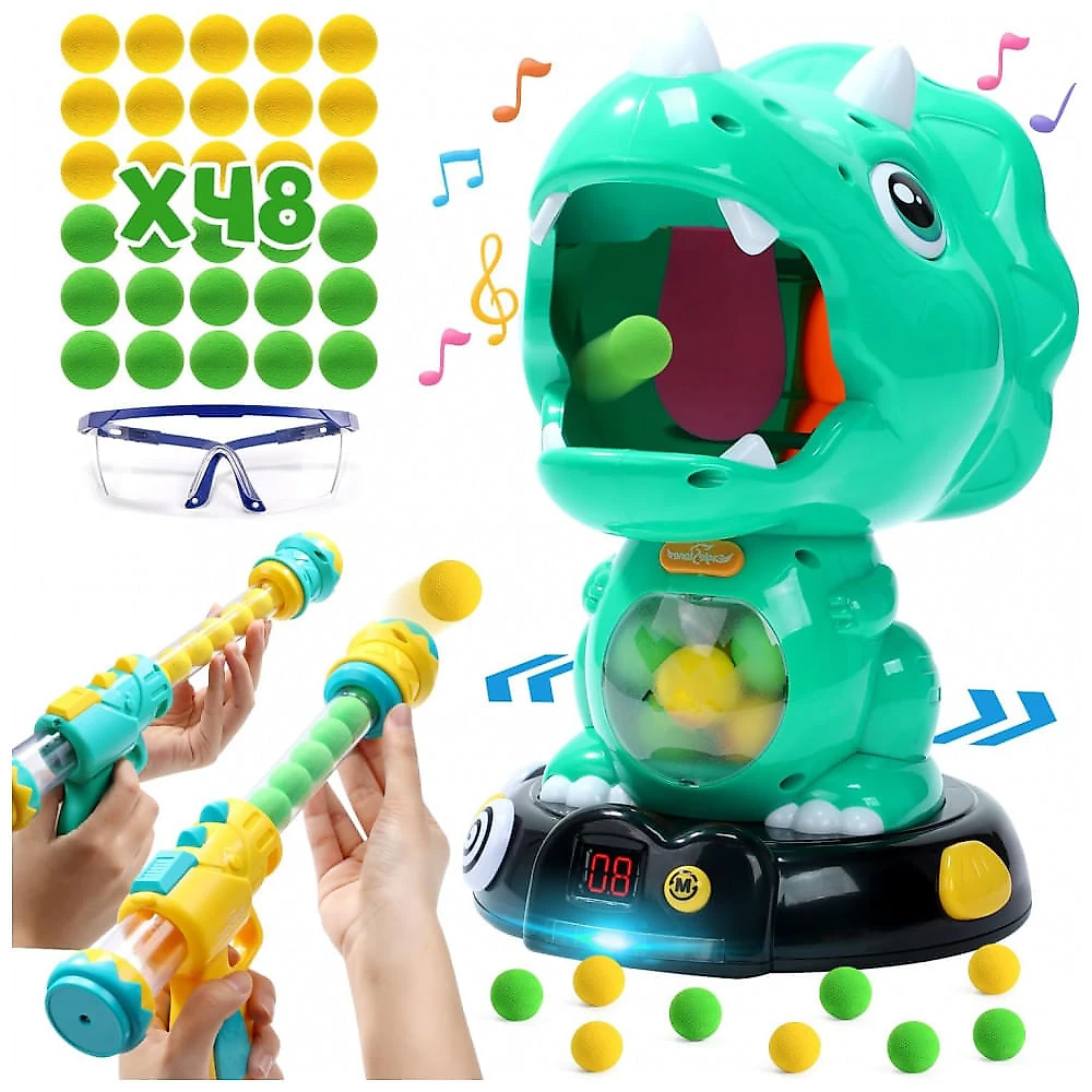 EagleStone Dinossauro Triceratops Móvel com Jogo de Tiro, 2 Armas, 48 Bolas de Espuma, Placar LCD - Diversão para Crianças