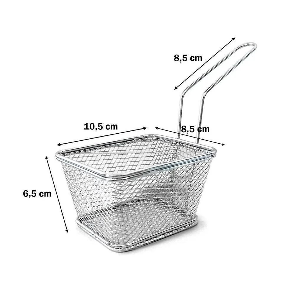 Mini Cesto Para Frituras Em Aço Inox Com Alça Servir Batata Frita, Frango, Porções E Aperitivos