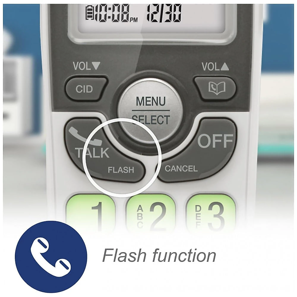 Telefone Sem Fio VTech Branco DECT 6.0 Viva-Duplo Full-Duplex Display Retroiluminado Teclado Iluminado ID Chamadas Montagem Parede VG131