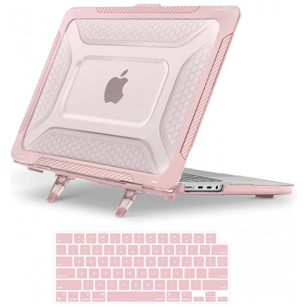 MOSISO Capa Rígida Honeycomb para MacBook Pro 16" 2021-2025 M1/M2/M3/M4 Pro/Max com Suporte Dobrável e Capa de Teclado, Rosa