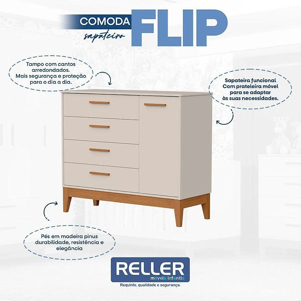 Quarto De Bebê Flip E Cômoda Sapateira Areia Acetinado - Reller