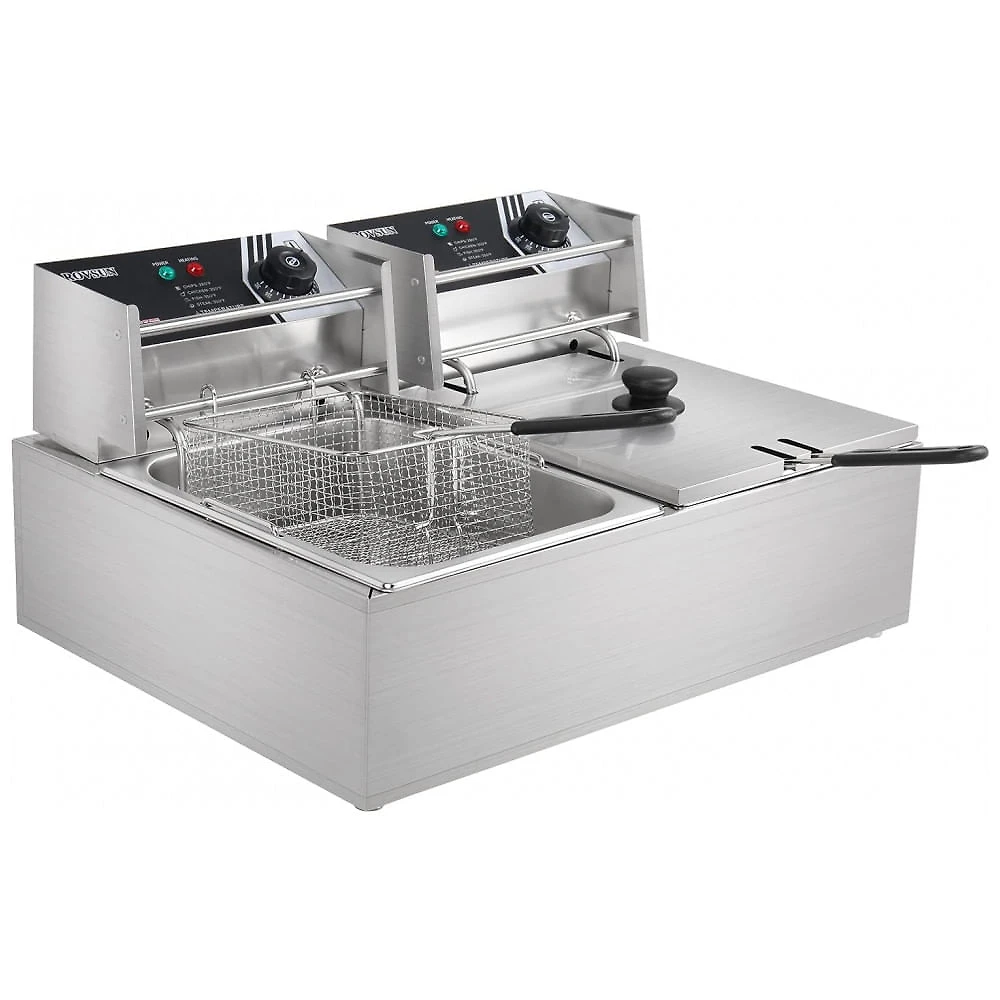Fritadeira Elétrica Dupla Profissional 21 Litros de Capacidade, Aço Inoxidável, 110V 5000W, ROVSUN