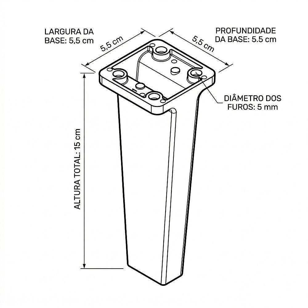 Kit 03 Pés Retrô Desk Design 15cm para Móveis com Parafusos Marrom