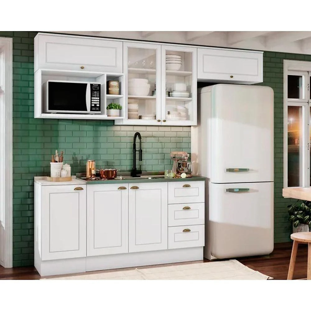 Cozinha Completa Linha Americana 3 Portas 3 Gavetas MDF-MDP Branco Móveis Henn