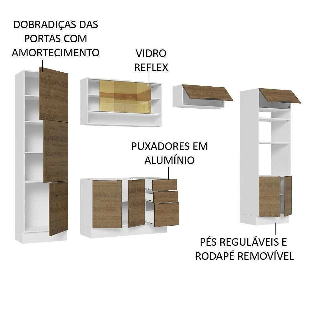 Armário De Cozinha Completa 330cm Branco/rustic Stella Madesa 03 Branco/rustic