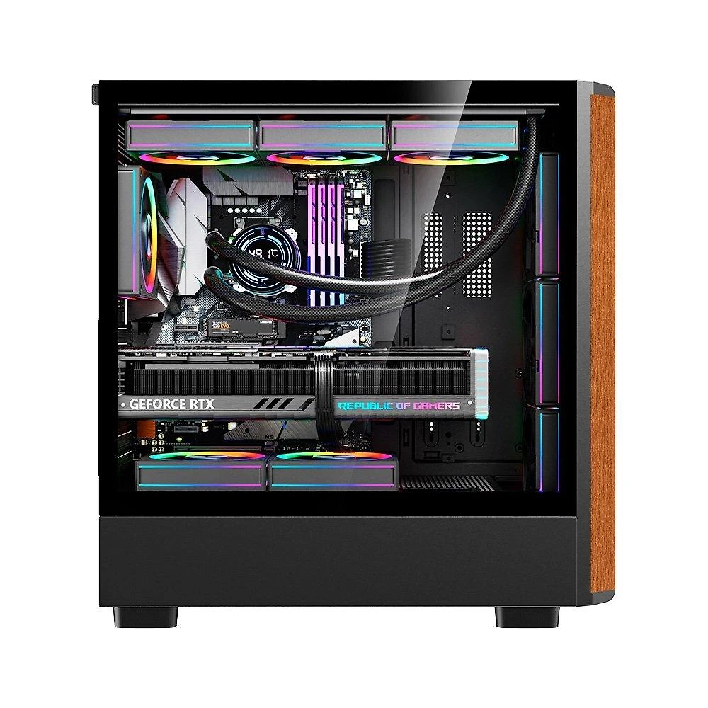 Miniatura Gabinete Gamer Liketec Pinos, E-ATX, Painel Frontal com Detalhes em Madeira, Preto - LC-KB-PINOS-2025-1002