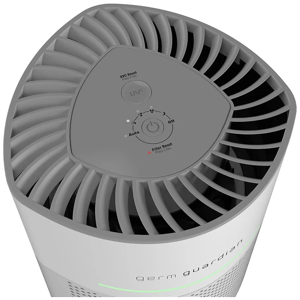 Purificador de Ar para Ambientes até 96m² com Filtro HEPA, Sensor de Qualidade, Luz UV-C e Saida de Ar em 360º, 110V, GermGuardian AC3000W, Branco 110v