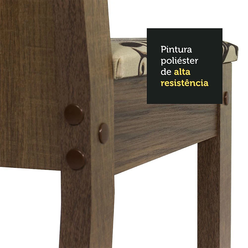 Conjunto sala de jantar madesa débora mesa tampo de vidro redondo 4 cadeiras - rustic/bege marrom