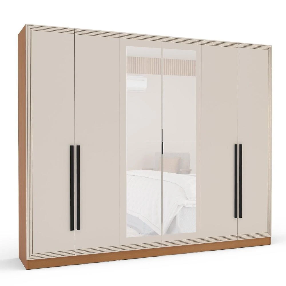 Miniatura Guarda Roupa 6 Portas e 4 Gavetas com Espelho Valência Freijo/Creme