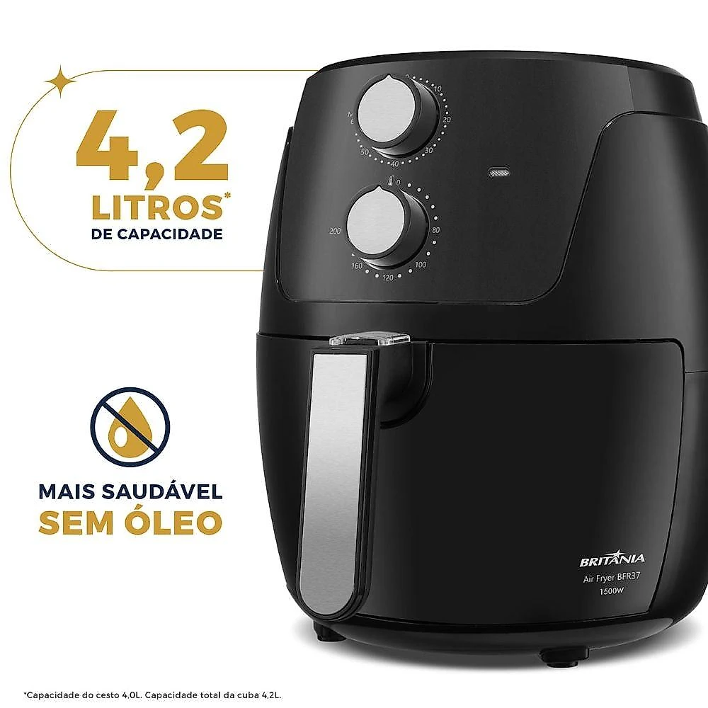 Air fryer fritadeira sem Óleo bfr37 1500w britânia 4,2l com cesto antiaderente 127v