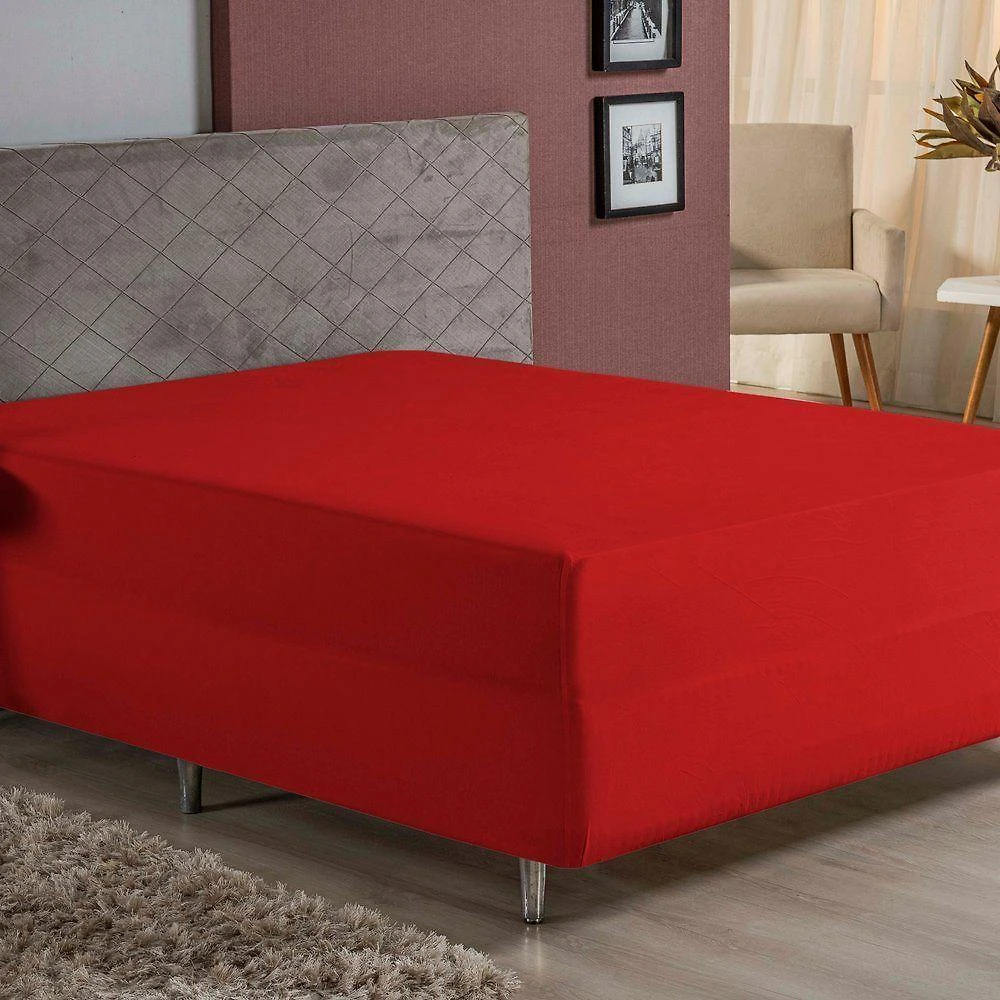 Lençol Com Elástico Solteiro Nobre 1 Peça Luva De Box 55cm De Altura Malha 100% Algodão - Vermelho