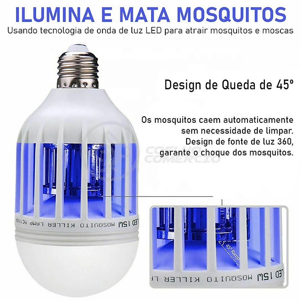 Lâmpada Luz Led Branco 15w Atrai Choque Mosquito