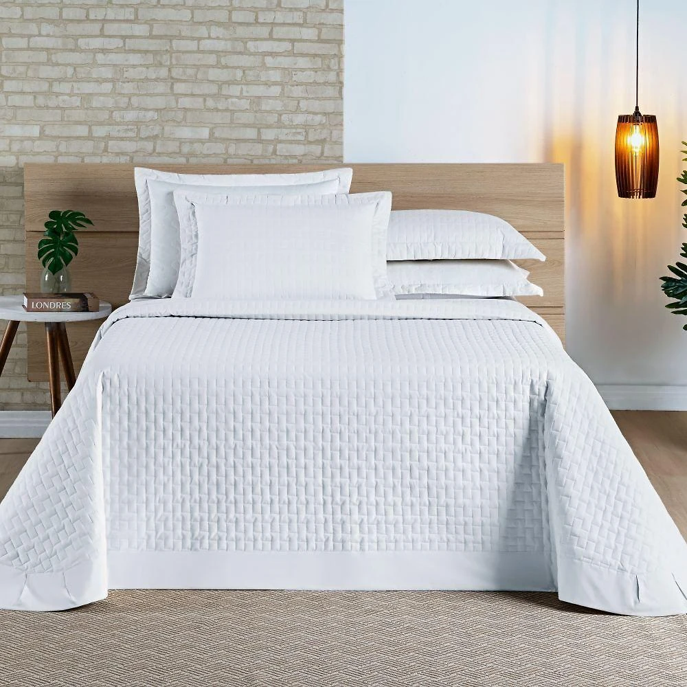 Cobre Leito King Madri Percal 200 Fios 100% Algodão 3 Peças - Branco