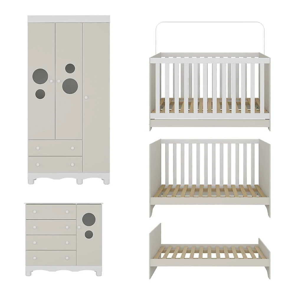 Quarto De Bebê Completo Com Berço Americano 3 Em 1 Suspiro Multimóveis MP4624 Branco-off White