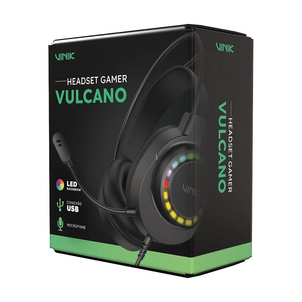 Headset Gamer Vinik Vulcano USB LED Rainbow Preto PC e Console 1.8M 20HZ~20KHZ 32Ohm