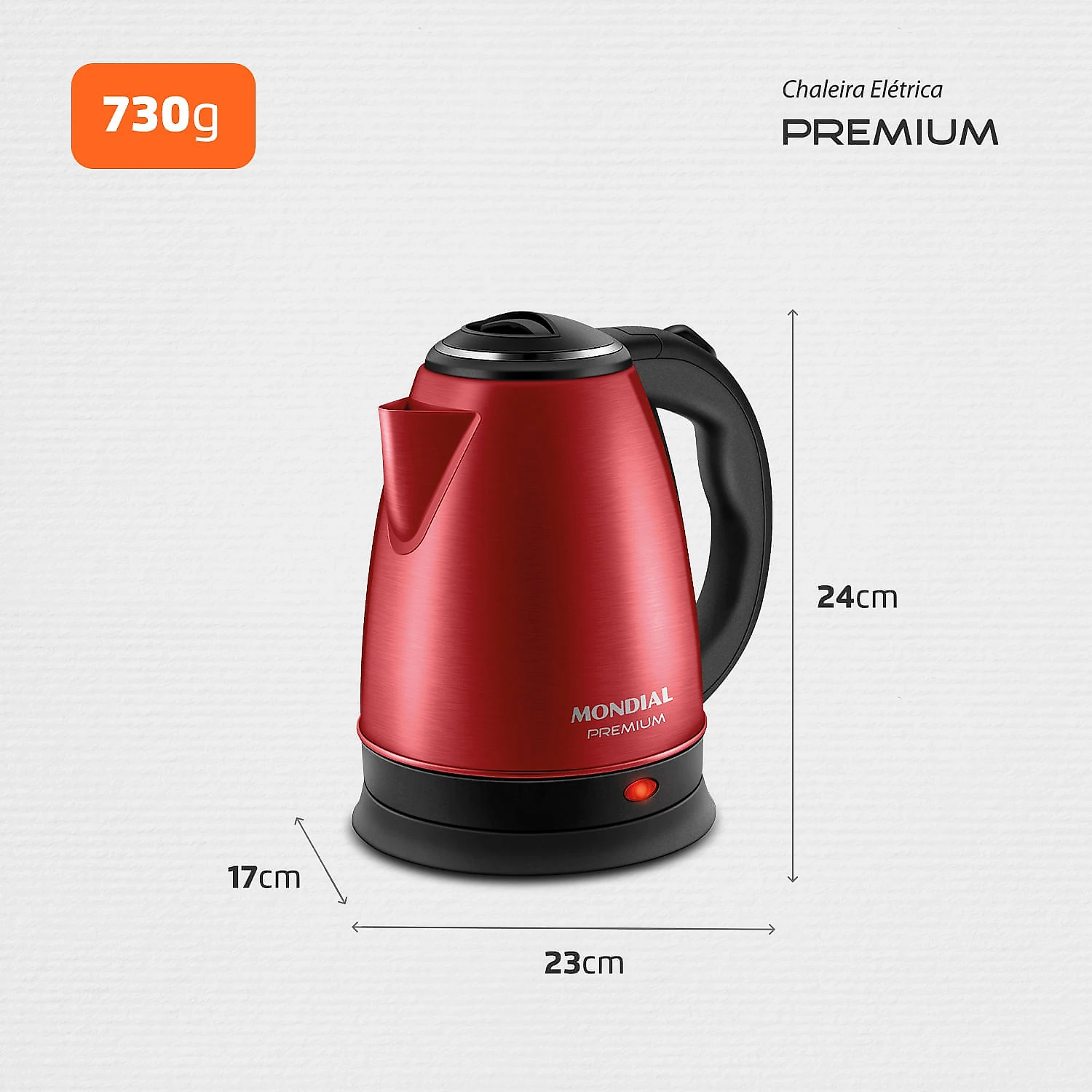 Chaleira Elétrica Mondial Pratic Inox CE-06-R CHALEIRA ELÉTRICA-127V-VERMELHO/INOX