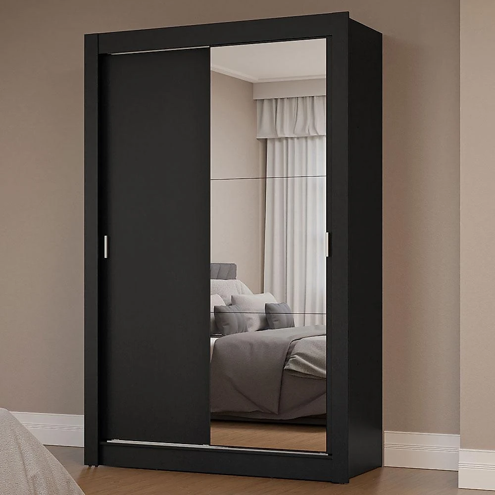 Guarda-roupa solteiro 2 portas de correr com espelho preto milano madesa