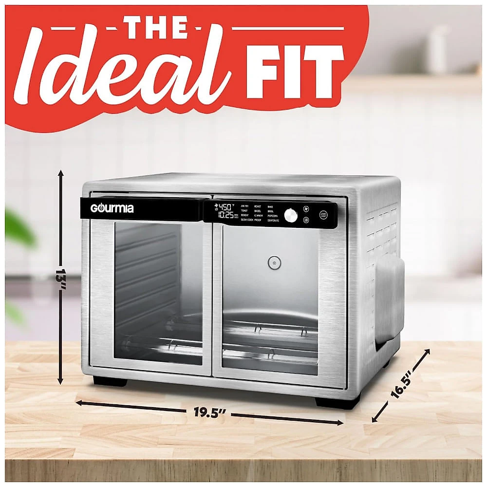 Gourmia Forno Air Fryer French Door 37 Qt Capacidade Grande, 12 Funções, Display Digital, Aço Inox Prata