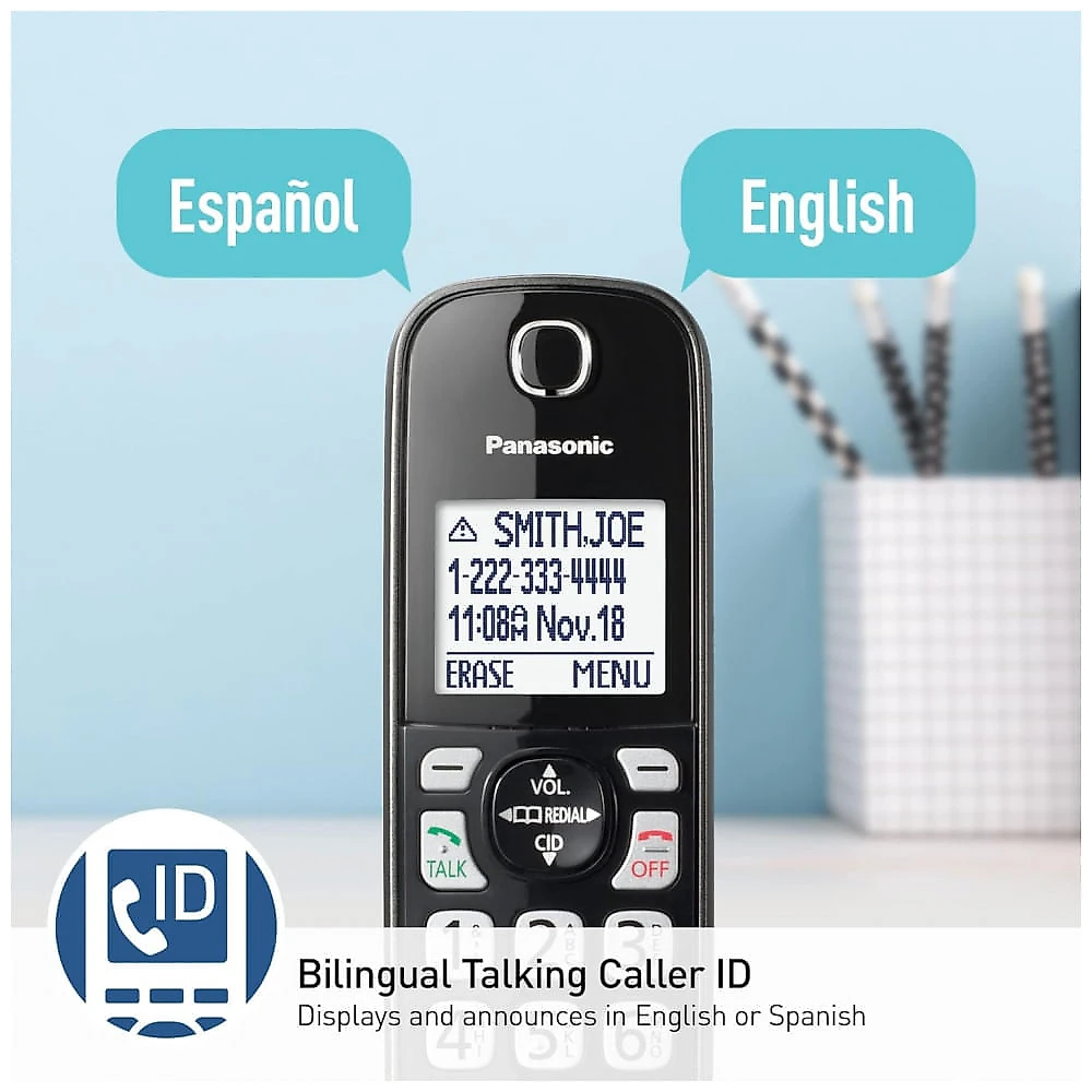 Telefone Sem Fio Panasonic KX-TGD832M Preto Metálico 2 Handsets com Bloqueio Avançado de Chamadas, Gravação Bidirecional, Alerta Golpe Um Toque