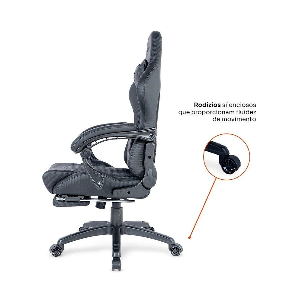 Miniatura Cadeira Gamer Husky Tempest 700, Até 145kg, Almofadas, Reclinável 150º, PU, Descanso para Pés, Preta - HCG700PT