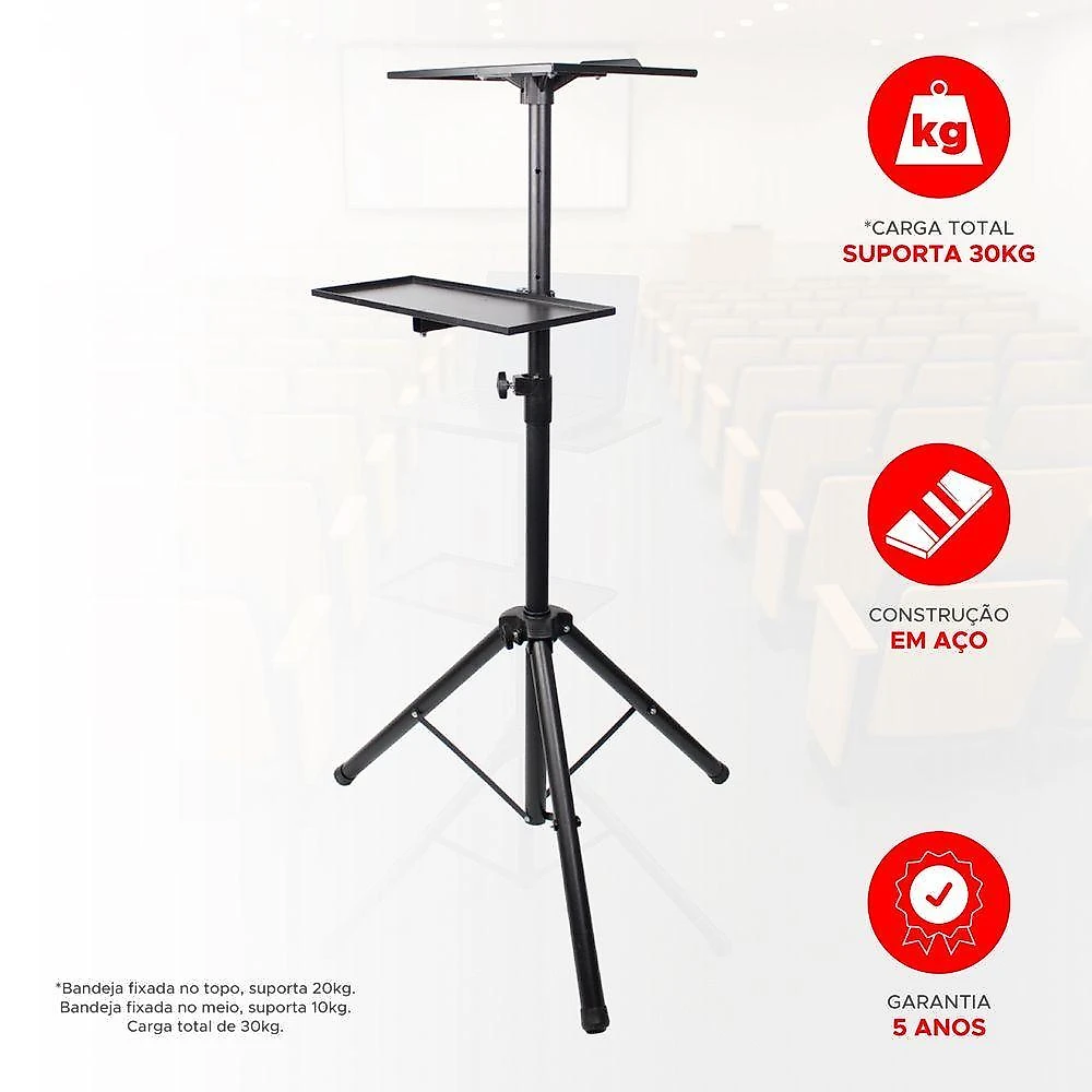 Suporte Tripé para Projetor e Notebook PX-780T com Altura Ajustável Preto Pix 104CM a 157CM