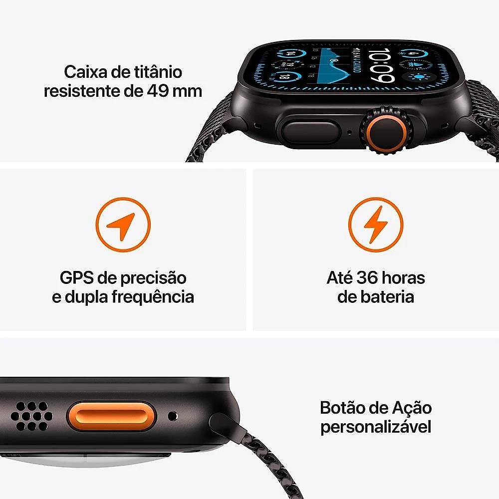 Apple Watch Ultra 2 GPS + Cellular, Caixa Preta de Titânio de 49 mm, Pulseira Loop Alpina Verde Escura, Tamanho M - MX4R3BE/A