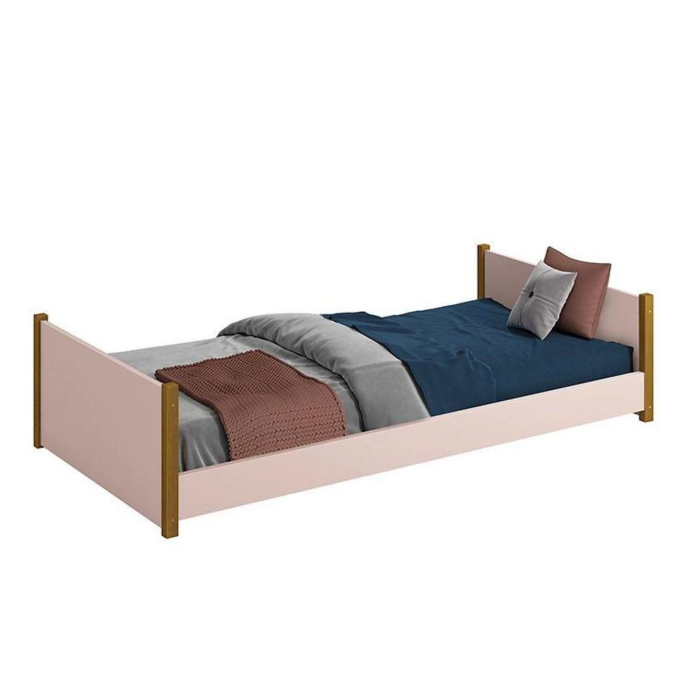 Cama Evolutiva 2 Em 1 Ravi Rosa Fosco Com Pés Amadeirado - Reller Móveis Rosa Fosco