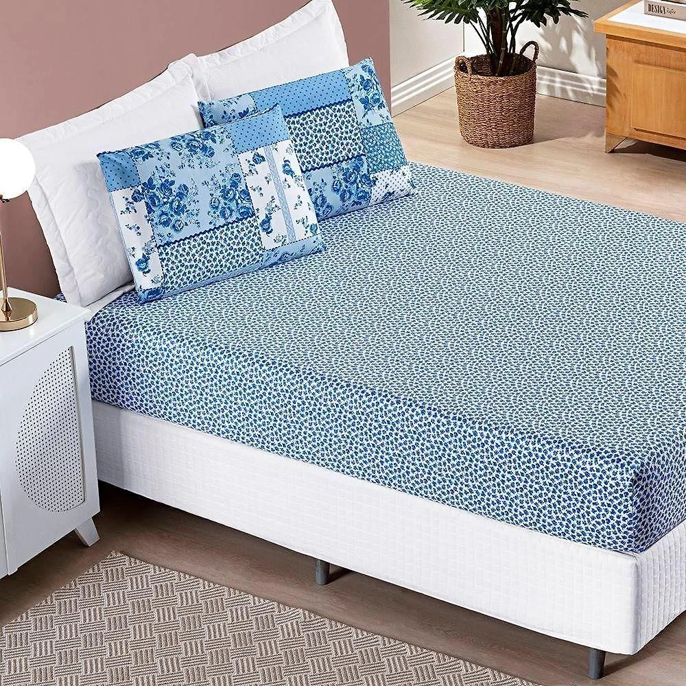Jogo De Cama Lençol Bouti Estampado Solteiro 02 Peças - Azul Sereno
