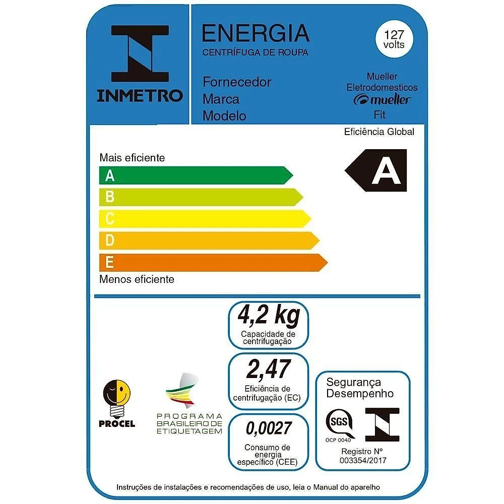 Centrífuga de Roupas Automática Mueller Fit 12,6KG Branco 110V